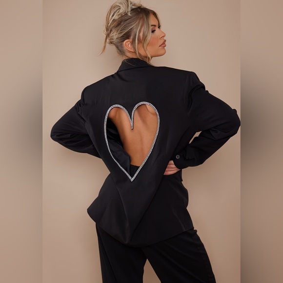 Jackets & Blazers - Black open back embellished heart oversized blazer size S/M